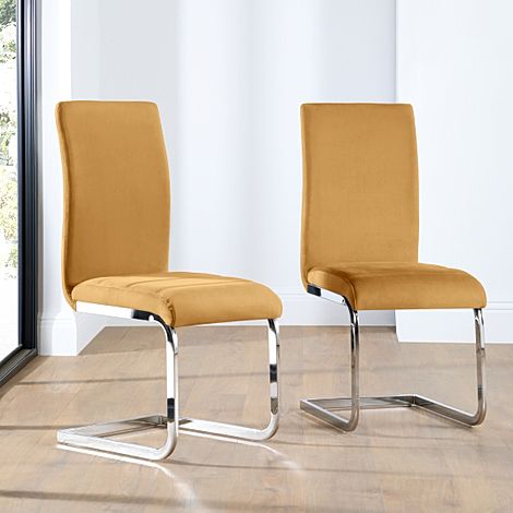 Perth Mustard Velvet Dining Chair (Chrome Leg)