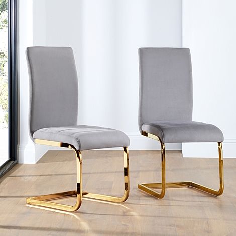 Perth Grey Velvet Dining Chair (Gold Leg)