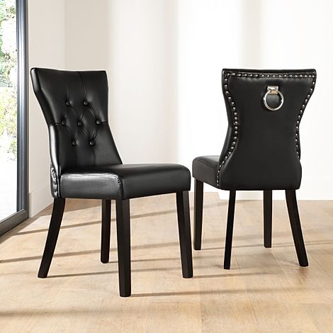 Kensington Dining Chair, Black Classic Faux Leather & Black Solid Hardwood
