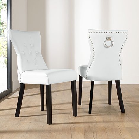 Kensington White Leather Button Back Dining Chair (Black Leg)