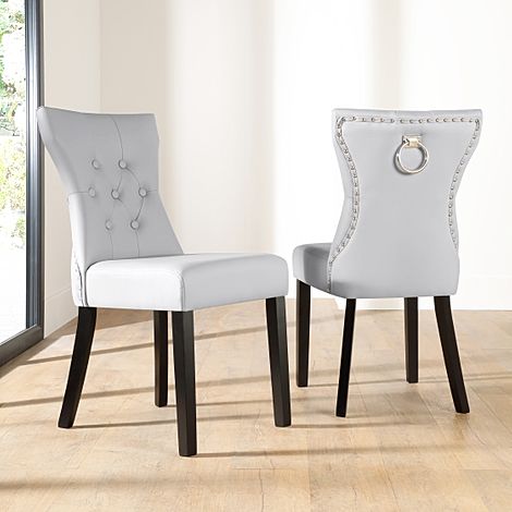 Kensington Dining Chair, Light Grey Classic Faux Leather & Black Solid Hardwood