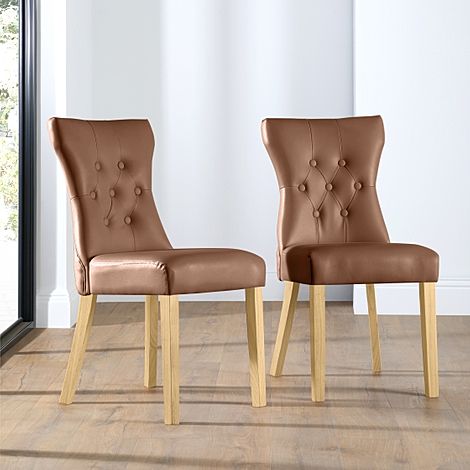 Bewley Dining Chair, Tan Classic Faux Leather & Natural Oak Finished Solid Hardwood