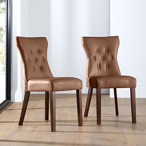 Bewley Dining Chair, Tan Classic Faux Leather & Dark Solid Hardwood