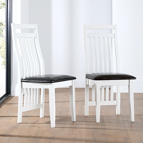 Java Dining Chair, Black Classic Faux Leather & White Solid Hardwood