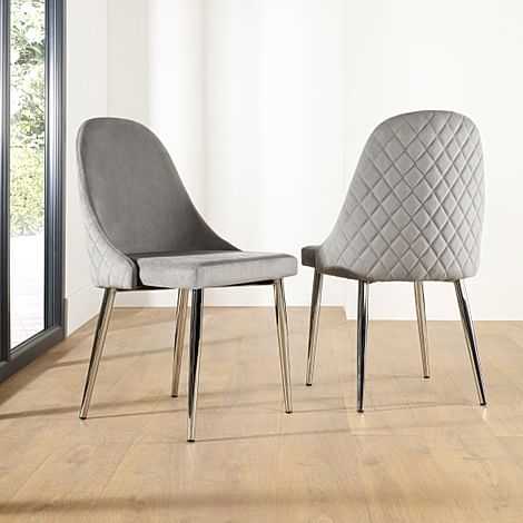 Ricco Dining Chair, Grey Classic Velvet & Chrome