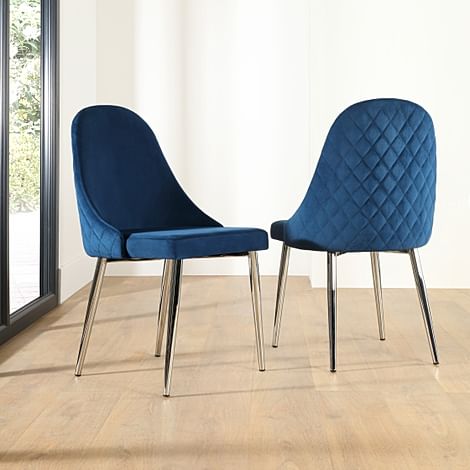 Ricco Dining Chair, Blue Classic Velvet & Chrome