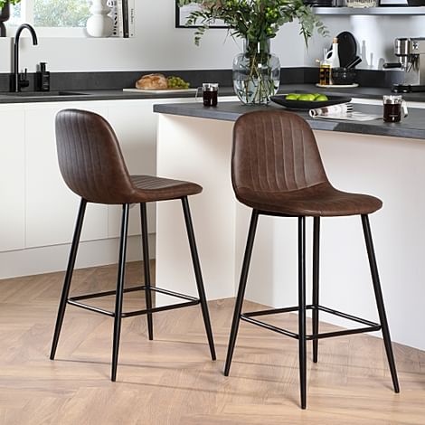 Fletcher Bar Stool Vintage Brown Premium Faux Leather Black Steel