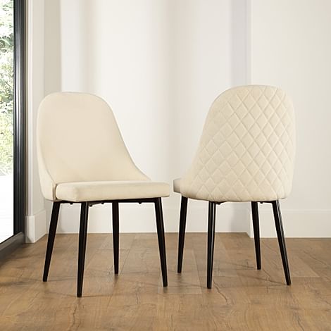 Ricco Dining Chair, Ivory Classic Plush Fabric & Black Steel