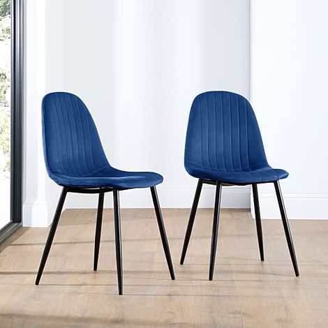 Brooklyn Dining Chair, Blue Classic Velvet & Black Steel