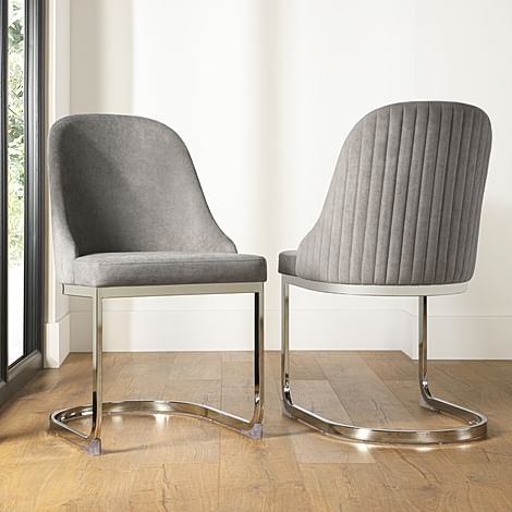 Riva Dining Chair, Grey Classic Velvet & Chrome