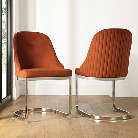 Riva Dining Chair, Burnt Orange Classic Velvet & Chrome