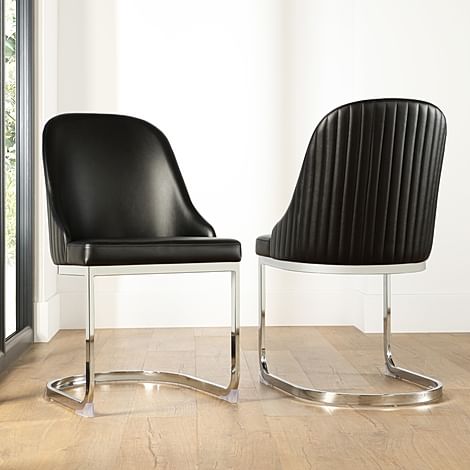 Riva Dining Chair, Black Premium Faux Leather & Chrome