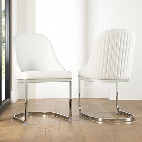 Riva Dining Chair, White Premium Faux Leather & Chrome