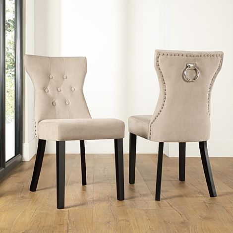 Kensington Dining Chair, Champagne Classic Velvet & Black Solid Hardwood