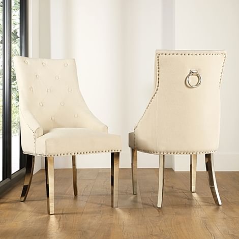 Imperial Dining Chair, Ivory Classic Plush Fabric & Chrome