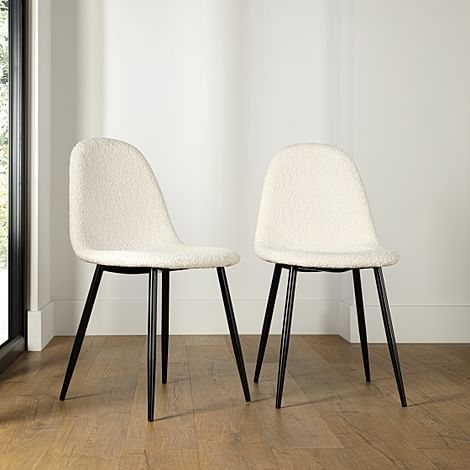 Brooklyn Dining Chair, Ivory Classic Boucle Fabric & Black Steel