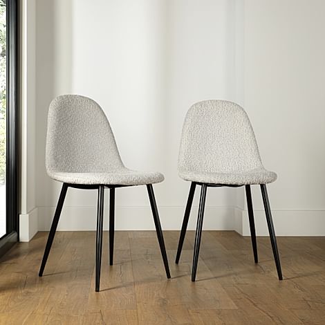 Brooklyn Dining Chair, Light Grey Classic Boucle Fabric & Black Steel