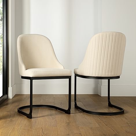 Riva Dining Chair, Ivory Classic Plush Fabric & Black Steel