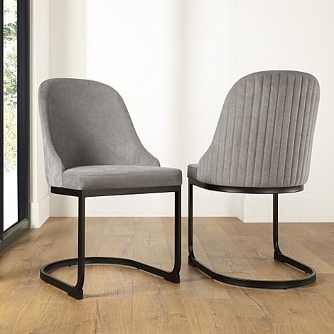 Riva Dining Chair, Grey Classic Velvet & Black Steel