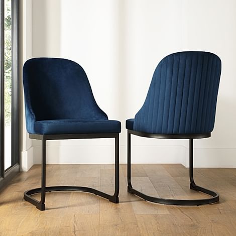 Riva Dining Chair, Blue Classic Velvet & Black Steel