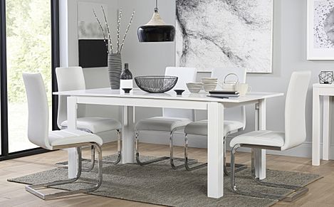 Aspen White Extending Dining Table with 6 Perth White Leather Chairs