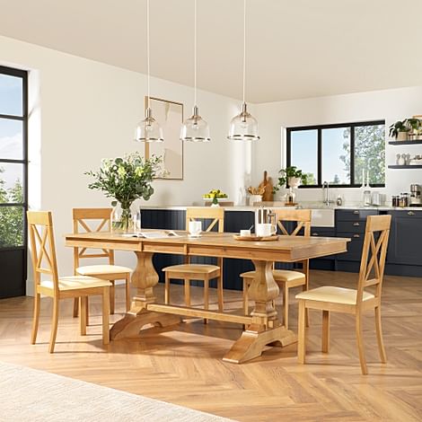 Cavendish Extending Dining Table & 4 Kendal Chairs, Natural Oak Veneer & Solid Hardwood, Ivory Classic Faux Leather & Natural Oak Finished Solid Hardwood, 160-200cm