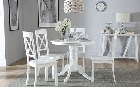 Kingston Round Dining Table & 4 Kendal Chairs, White Wood, 90cm