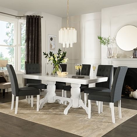Chatsworth Extending Dining Table & 4 Regent Chairs, White Wood, Slate Grey Classic Linen-Weave Fabric, 150-180cm
