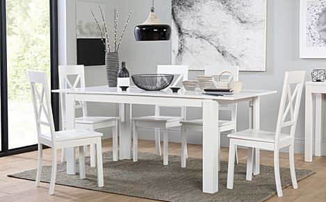 Aspen Extending Dining Table & 4 Kendal Chairs, White Wood, 150-180cm