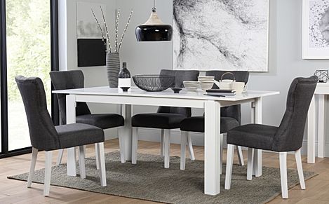 Aspen Extending Dining Table & 6 Bewley Chairs, White Wood, Slate Grey Classic Linen-Weave Fabric, 150-180cm