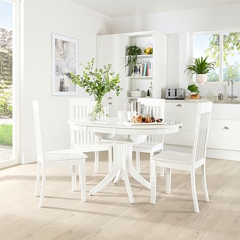 Hudson Round White Extending Dining, White Wooden Kitchen Table And Chairs