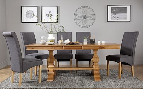 Cavendish Oak Extending Dining Table with 6 Stamford Slate Fabric Chairs