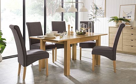 Hamilton 120-170cm Oak Extending Dining Table with 4 Stamford Slate Fabric Chairs