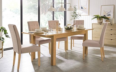 Hamilton 150-200cm Oak Extending Dining Table with 6 Regent Oatmeal Fabric Chairs