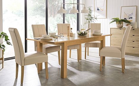 Hamilton 150-200cm Oak Extending Dining Table with 6 Carrick Ivory Leather Chairs
