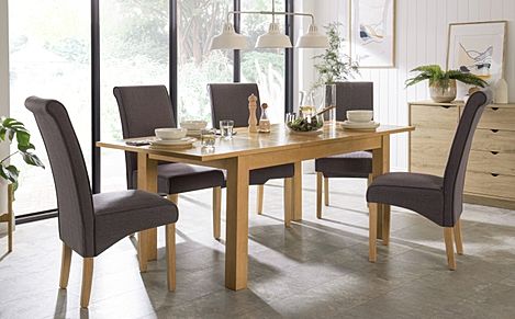Hamilton 150-200cm Oak Extending Dining Table with 4 Stamford Slate Fabric Chairs