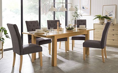 Hamilton 150-200cm Oak Extending Dining Table with 4 Hatfield Slate Fabric Chairs