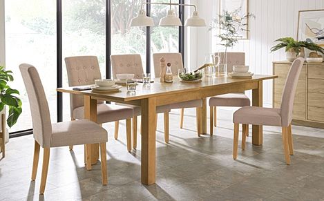 Hamilton 180-230cm Oak Extending Dining Table with 4 Regent Oatmeal Fabric Chairs