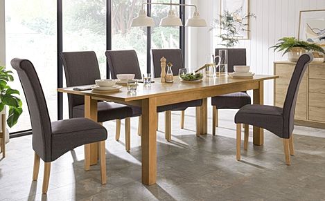 Hamilton 180-230cm Oak Extending Dining Table with 4 Stamford Slate Fabric Chairs