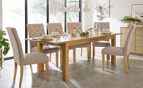 Hamilton 180-230cm Oak Extending Dining Table with 8 Hatfield Oatmeal Fabric Chairs