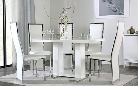 Joule Dining Table & 4 Celeste Chairs, White High Gloss, White Classic Faux Leather & Chrome, 120cm