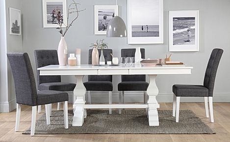 Cavendish Extending Dining Table & 6 Regent Chairs, White Wood, Slate Grey Classic Linen-Weave Fabric, 160-200cm