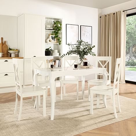 Clarendon Dining Table & 6 Kendal Chairs, White Wood, 120cm