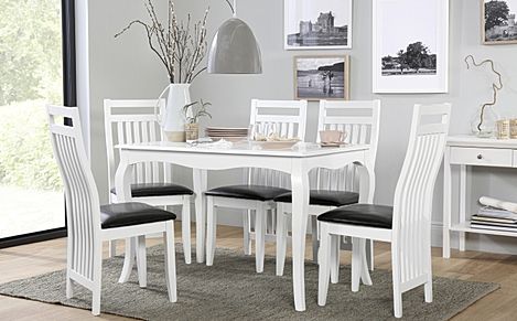 Clarendon Dining Table & 4 Java Chairs, White Wood, Black Classic Faux Leather, 120cm
