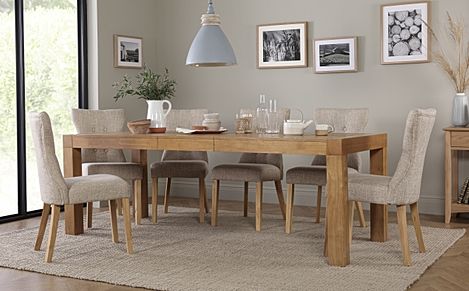 Cambridge 175-220cm Oak Extending Dining Table with 8 Bewley Oatmeal Fabric Chairs