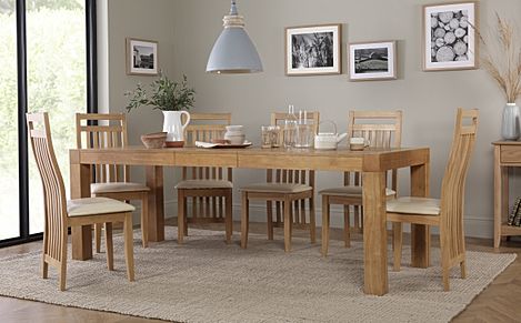 Cambridge Extending Dining Table & 4 Bali Chairs, Natural Oak Veneer & Solid Hardwood, Ivory Classic Faux Leather & Natural Oak Finished Solid Hardwood, 175-220cm