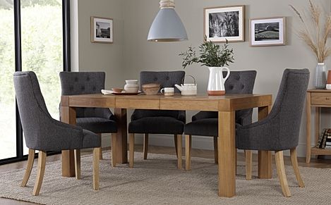 Cambridge 125-170cm Oak Extending Dining Table with 4 Duke Slate Fabric Chairs