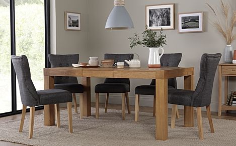 Cambridge 125-170cm Oak Extending Dining Table with 6 Bewley Slate Fabric Chairs