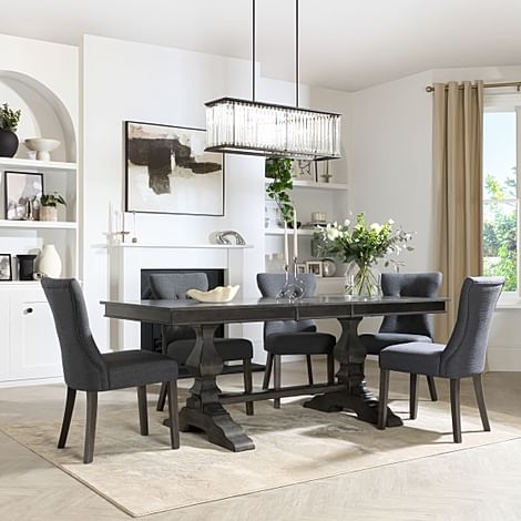 Cavendish Extending Dining Table & 8 Bewley Chairs, Grey Oak Veneer & Solid Hardwood, Slate Grey Classic Linen-Weave Fabric & Grey Solid Hardwood, 160-200cm