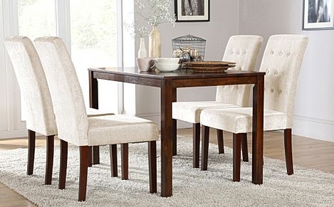 Milton Dining Table & 4 Regent Chairs, Dark Solid Hardwood, Oatmeal Classic Linen-Weave Fabric, 120cm